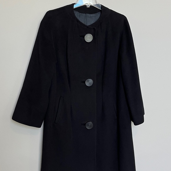 Vintage 60s 100% Cashmere Dress Coat Black Long Royal Afghan JJ O’Donnell - Picture 2 of 8